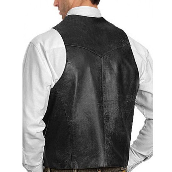 Men's Vintage Designer Black Leather Vest