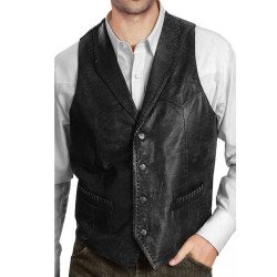 Men's Vintage Designer Black Leather Vest