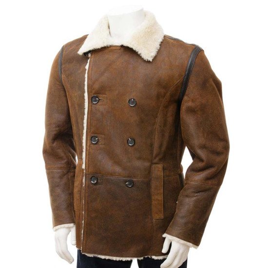 Men's Shearling Double Breasted Leather Coat