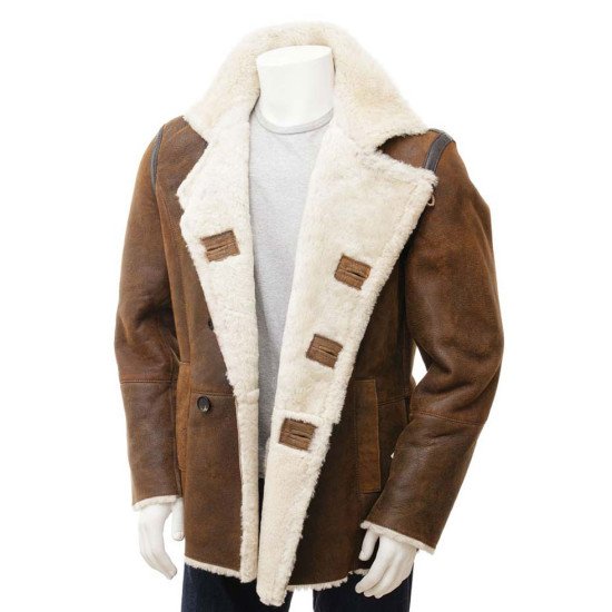 Men's Shearling Double Breasted Leather Coat