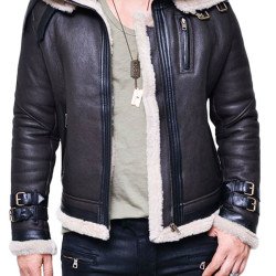 Men's Sheepskin Shearling Double Collar Leather Jacket