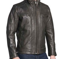 Men's Faded-Seam Cycle Vintage Leather Dark Brown Jacket