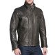 Men's Faded-Seam Cycle Vintage Leather Dark Brown Jacket