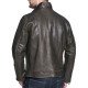 Men's Faded-Seam Cycle Vintage Leather Dark Brown Jacket