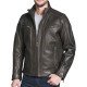 Men's Faded-Seam Cycle Vintage Leather Dark Brown Jacket