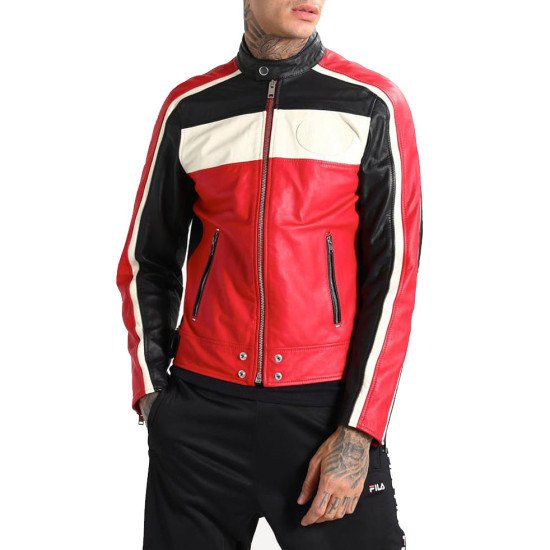 Red and White Biker Leather Jacket 