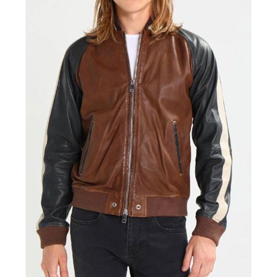 Men's FJM289 Black and Brown Leather Jacket