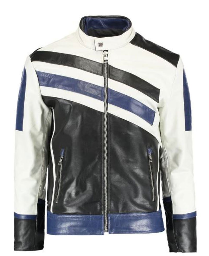 mens black and white leather jacket