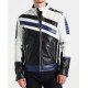 Men's FJM291 White Black and Blue Designer Leather Jacket