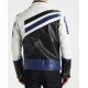 Men's FJM291 White Black and Blue Designer Leather Jacket