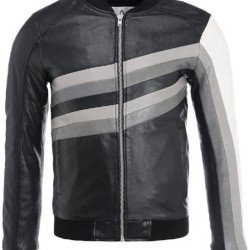 Men's FJM294 Bomber Striped Design Leather Jacket