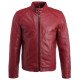 Mens FJM304 Simple Style Black Zipper Red Leather Jacket