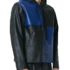 Men's FJM375 Casual Black and Blue Leather Hoodie