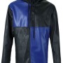 Men's FJM375 Casual Black and Blue Leather Hoodie