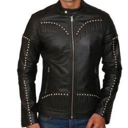 Men's Designer FJM423 Studded Black Leather Jacket