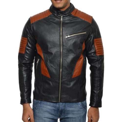 Mens FJM528 Designer Black Leather Biker Jacket - Films Jackets