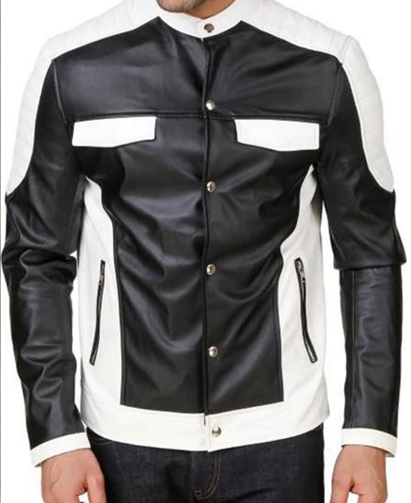 white shirt with black leather jacket