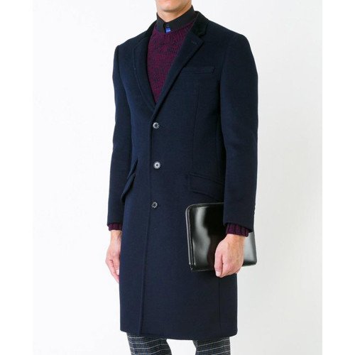 Men's Flap Pockets Navy Blue Wool Coat - Films Jackets