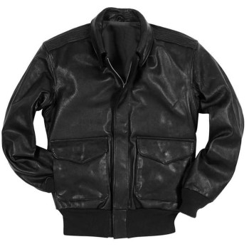 Men's Flight A-2 Black Leather Bomber Jacket