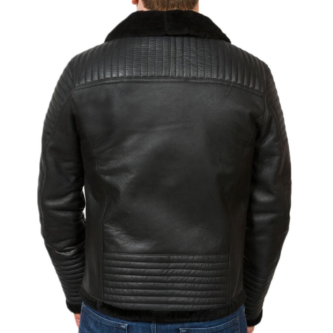 Men's Flying Sheepskin Leather Black Shearling Jacket - Films Jackets