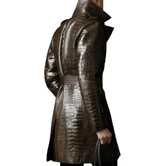 Men's Double Breasted Alligator Brown Coat