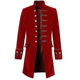 Men's Gothic Steampunk Velvet Red Pirate Coat