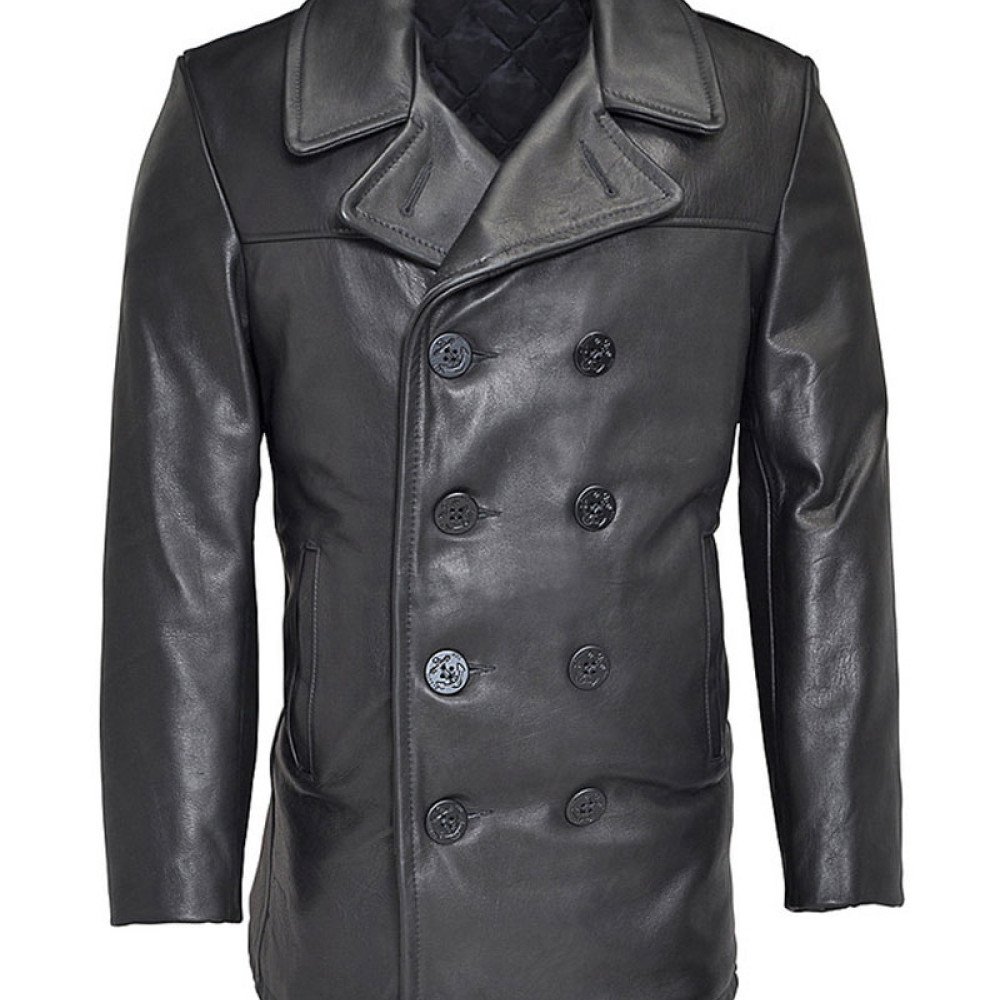 Mens Leather Pea Coat Premium Quality Stylish And Sophisticated 8373