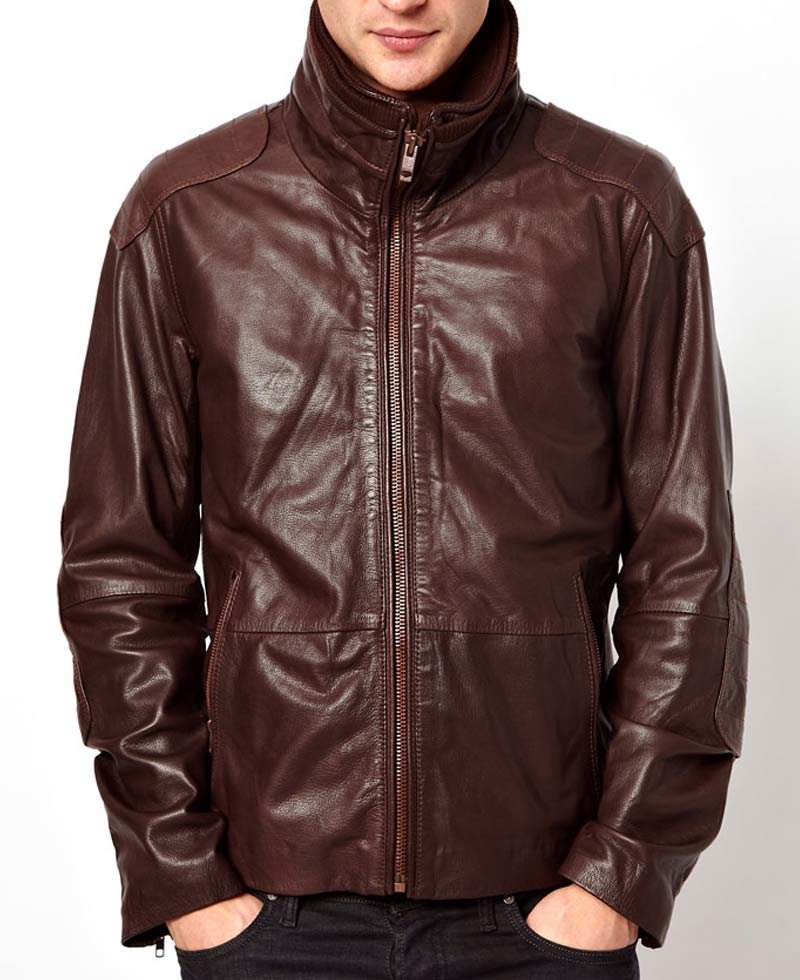 high neck leather jacket