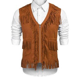 Men's MFJ021 Cowboy Fringe Brown Vest