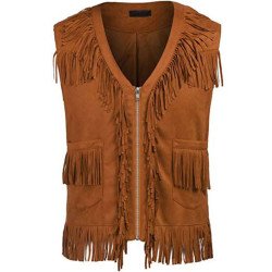 Men's MFJ021 Cowboy Fringe Brown Vest