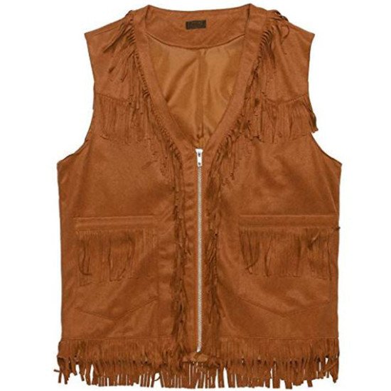 Men's MFJ021 Cowboy Fringe Brown Vest