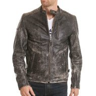 Men's Vintage Moto Collar Black Leather Jacket