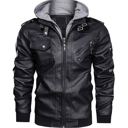 Men's Black Bomber Motorcycle Hoodie Jacket - Films Jackets