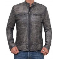 Men's Cafe Racer Motorcycle Grey Leather Jacket