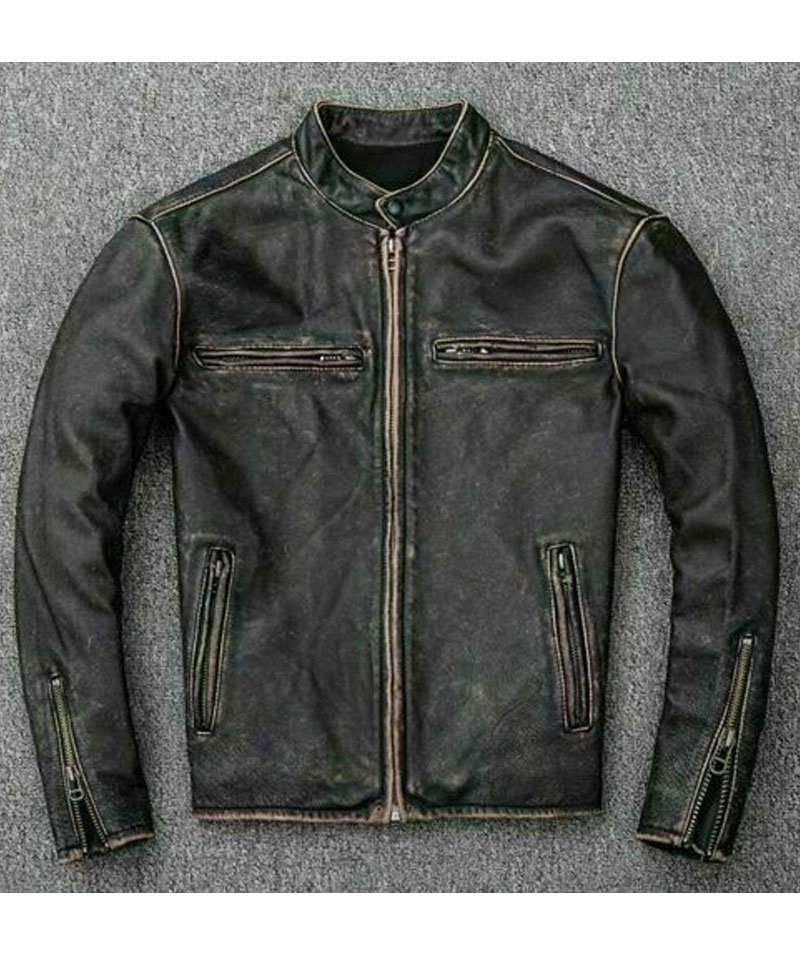 faded black leather jacket