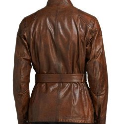 Men's Biker Belted Waxed Brown Leather Jacket