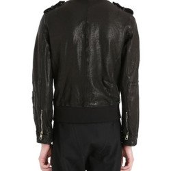 Men's Multi Pocket Bomber Black Leather Jacket