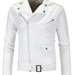 Men's Nevada White Leather Biker Jacket