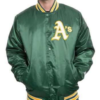 Men's Bomber Starter Oakland A's Green Satin Jacket