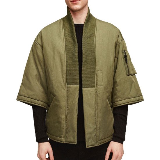 Men's Short Sleeve Olive Green Bomber Kimono Jacket - Films Jackets