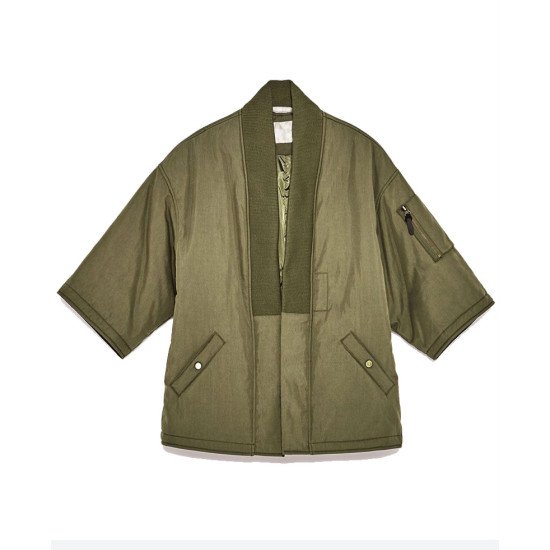 Men's Short Sleeve Olive Green Bomber Kimono Jacket - Films Jackets