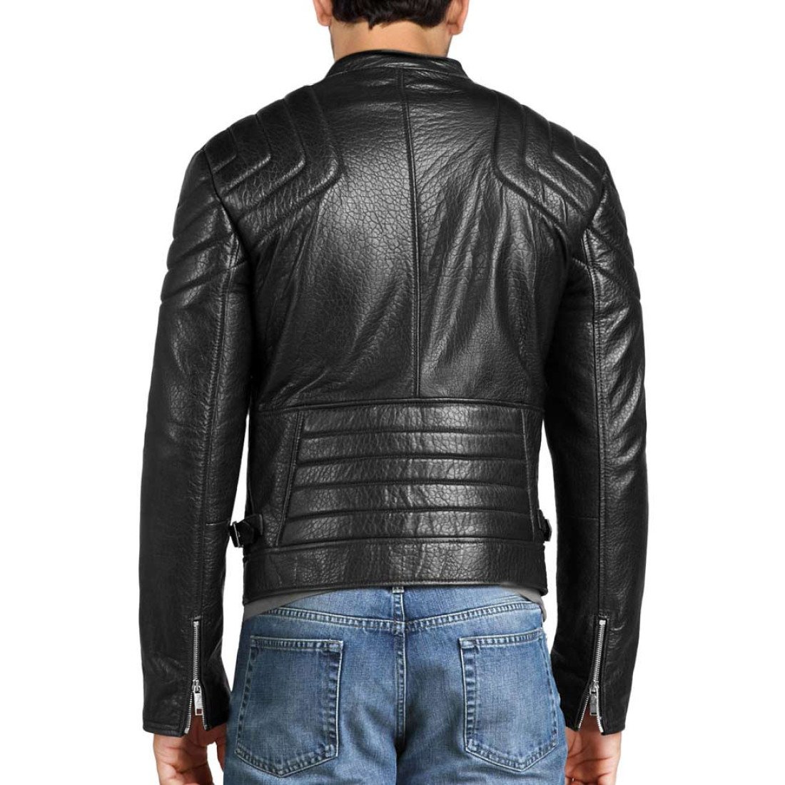 Men's Padded Shoulder Design Asymmetrical Black Leather Jacket - Films ...