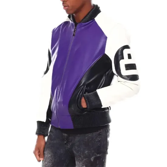 Mens Purple 8 Ball Hooded Bomber Jacket