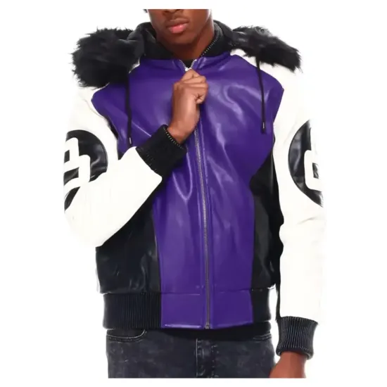 Mens Purple 8 Ball Hooded Bomber Jacket