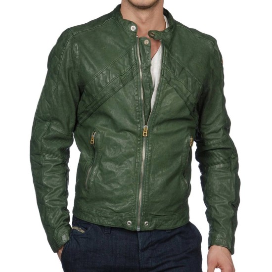 Mens green leather motorcycle jacket hotsell