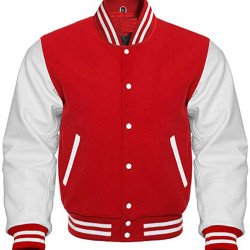 Men's Red and White College Bomber Jacket