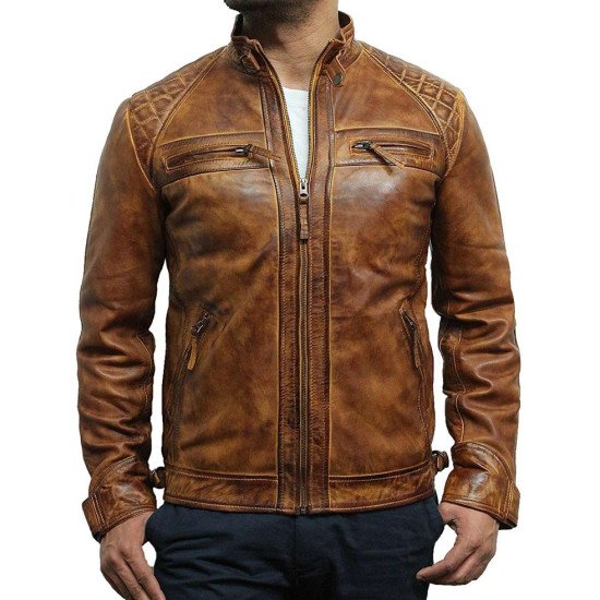 Films Jackets Men's Monarch Vintage Waxed Brown Leather Jacket