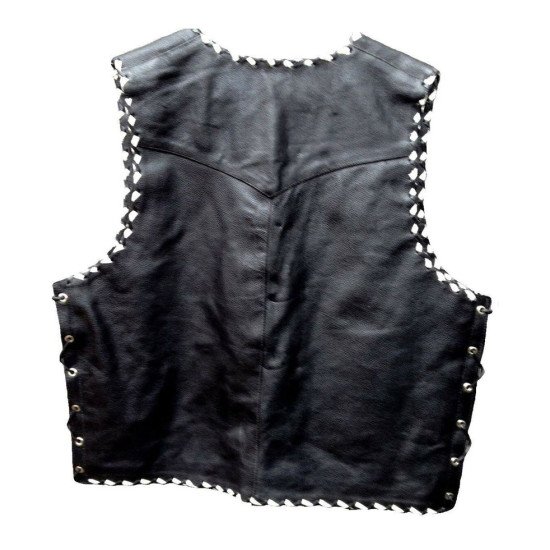 Men's Braid Motorcycle Black Leather Vest