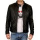 Men's Round Neck Snap Button Collar Leather Jacket