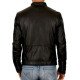 Men's Round Neck Snap Button Collar Leather Jacket